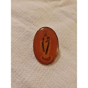 Mother Mary Clear Coated Lapel Pin Tangerine Color Vintage Catholic Religious